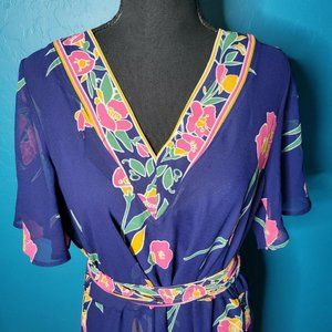 Show Me Your Mumu Maxi Dress Vneck Belt inclu. Bright Blue Floral Sz Large
